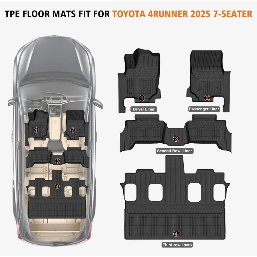 جميع الأحوال الجوية الحصير سيارة ل 2025 2026 4 عداء 7 مقاعد SR5 محدودة TPE المطاط بطانات الأرضية المضادة للانزلاق مجموعة كاملة الحصير للسيارات