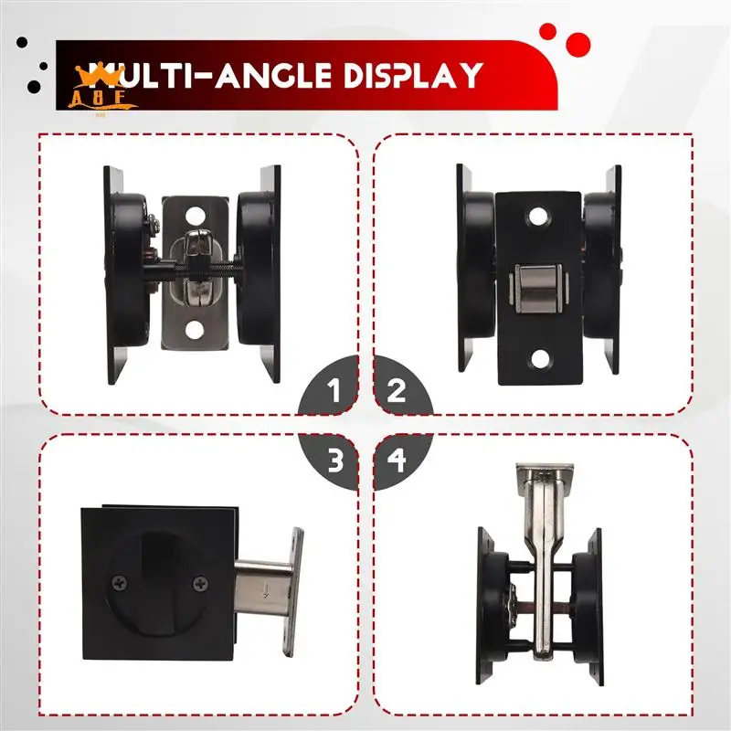 

A08E-Sliding Pocket Door Lock Matte Black Contemporary Privacy Square Pocket Door Hardware