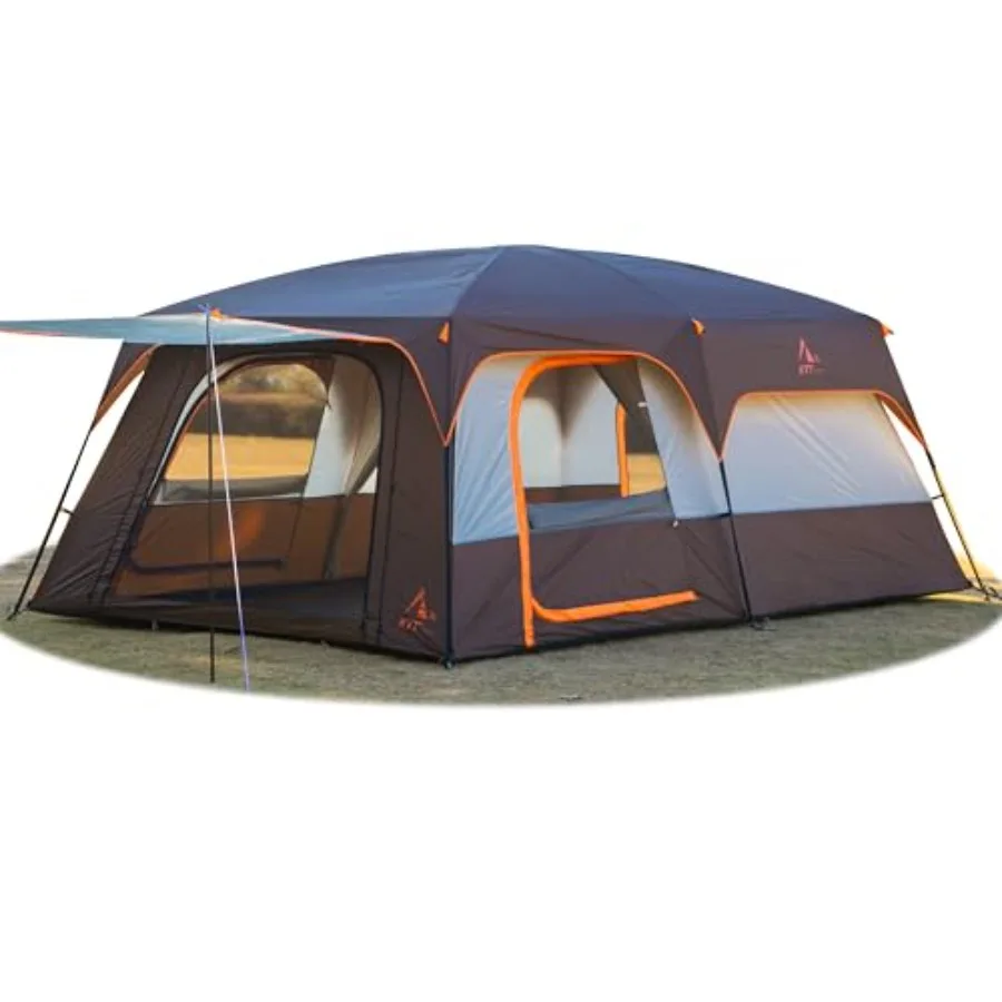 

Семейная палатка-кабина Extra Large Tent Style-B на 10-12-14 человек, 2 комнаты, 3 двери и 3 окна с сетчатыми прямыми стенками, водонепроницаемая.
