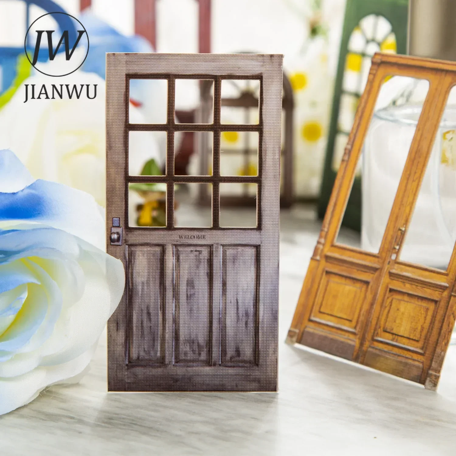 JIANWU 10 Sheets Window Sills Series Vintage Hollow Doors and Windows Decor Sticker Creative DIY Journal Collage Stationery