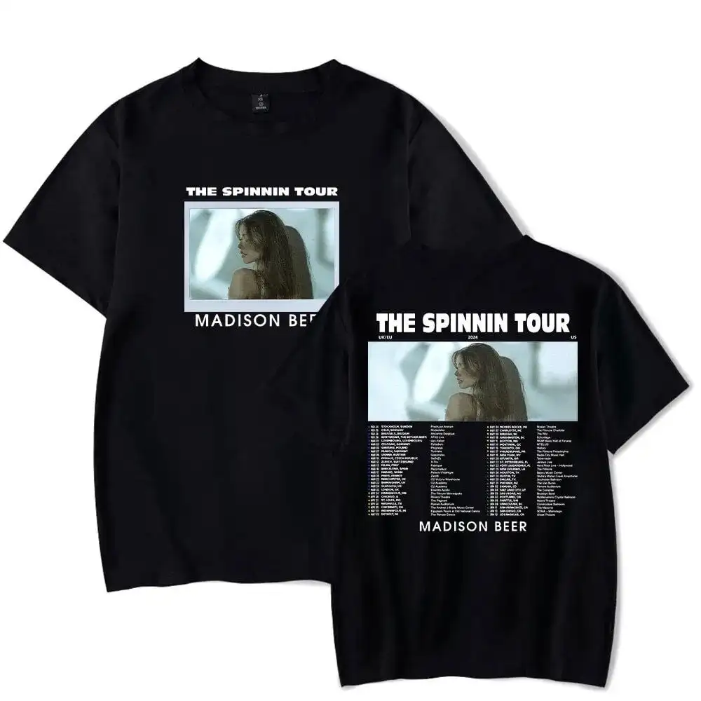 Madison Beer The Spinnin Tour Merch 100% Cotton Short Sleeve T-shirt Unisex Fashion Crew Neck Top Breathable Comfortable