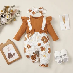 Fashionable Baby Girl Summer Vacation Lace Shoulder Strap Top With Floral Sunflower Print Shorts Set