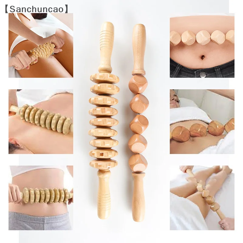 5/9/12 Wheels Wooden Roller Wood Massage Gear Drainage Body Shaping Trigger Stick To Reduce Fat Back Abdomen Leg Slimming Massag