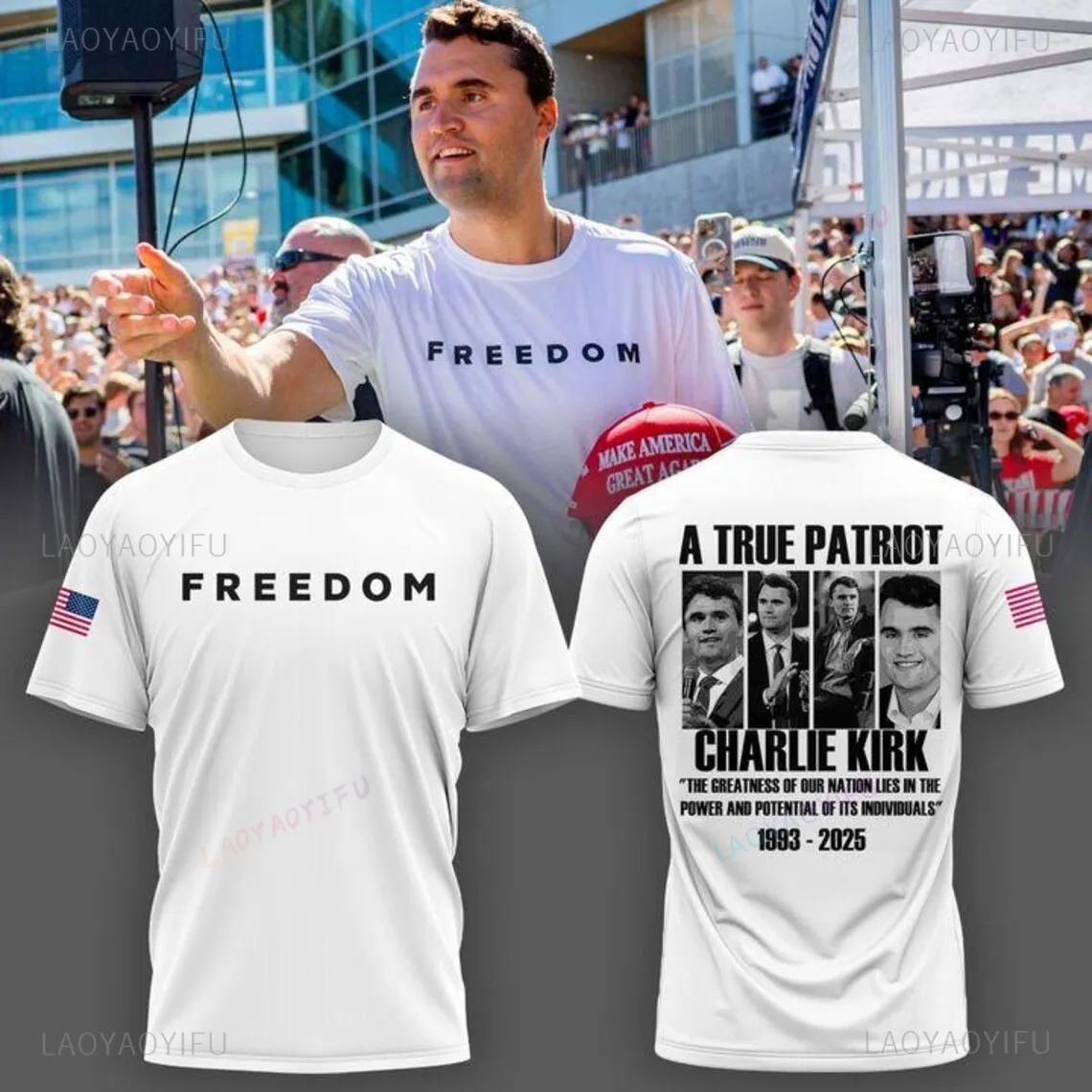 A True Patriot Charlie Kirk FREEDOM RIP 1993-2025 Classic Graphic T Shirts Woman Man High Quality Cotton T-shirt Ropa Hombre