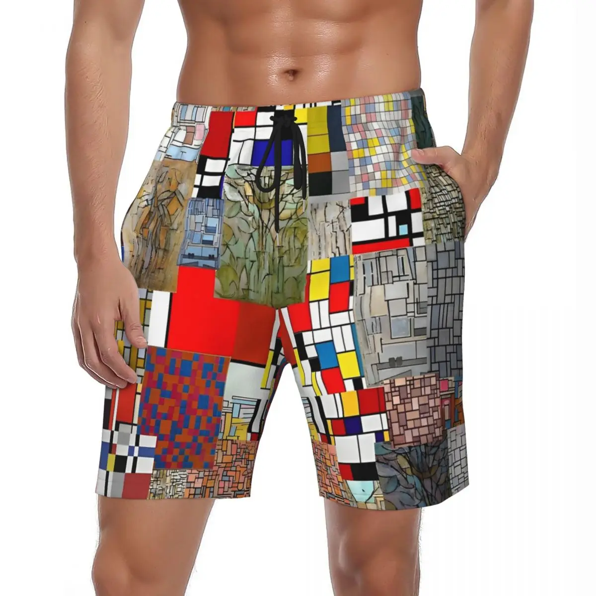 

Мужские шорты для доски Piet Mondrian с геометрическим рисунком, абстрактные модные плавки, быстросохнущие шорты для бега, серфинга, модные пляжные шорты больших размеров