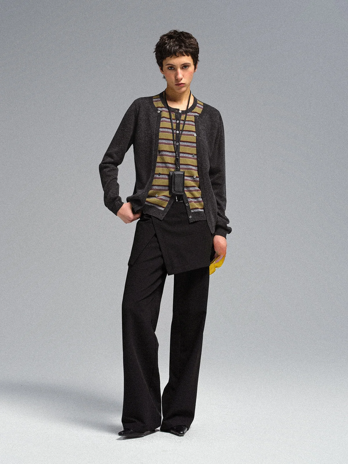 FLOWERSAYS Orange Handle ass Vitali 00 Wool Color Blo Stripe Single Button Fake Two-Piece Sweater Women's Knittedwear