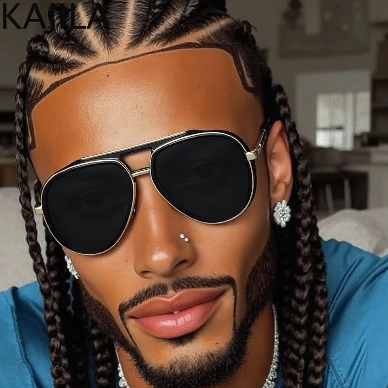 

Oversized Polarized Pilot Punk Sunglasses Men 2025 Luxury Brand Vintage Oval Frame Steampunk Sun Glasses Retro Eyewear Shades