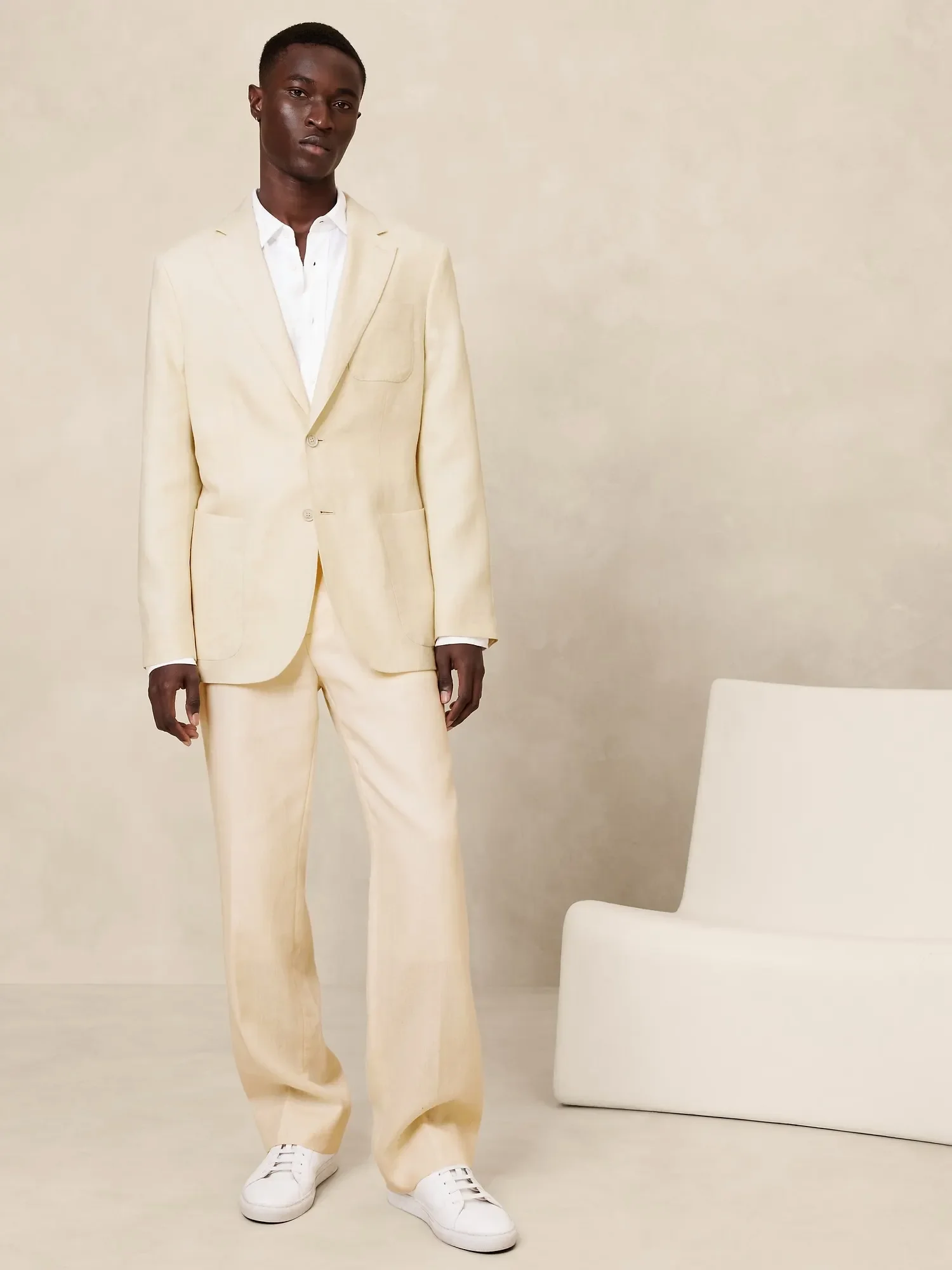 Beige Yellow Linen Smart Casual Men Suit Summer Beach Jacket Prom Elegant Blazer Set Slim Fit 2 Piece Groom Tuxedo Costume Homme