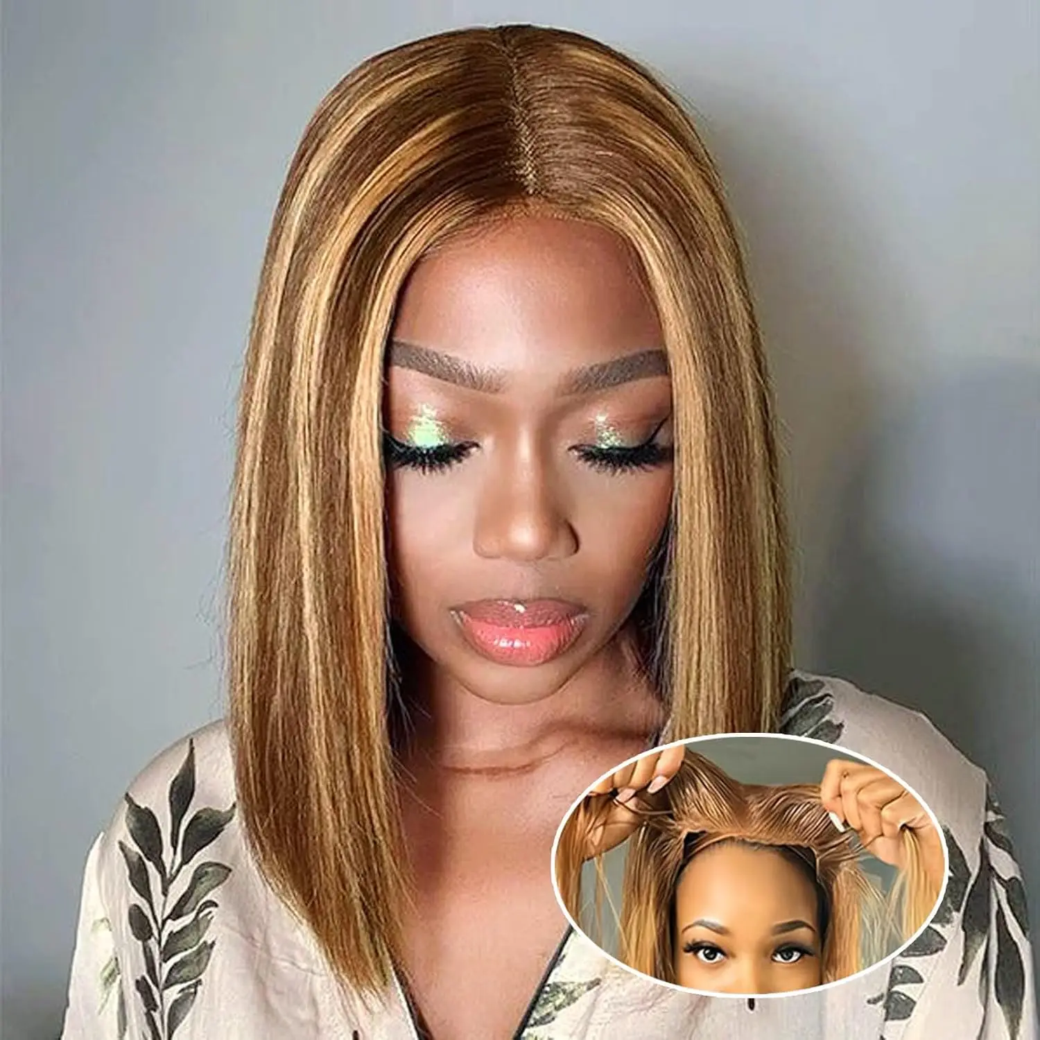 

6x4 Pre Cut Lace Highlight Wig Human Hair Honey Blonde Ombre Lace Front Wig Straight Color Real Hair Wigs for Women Pre Plucked