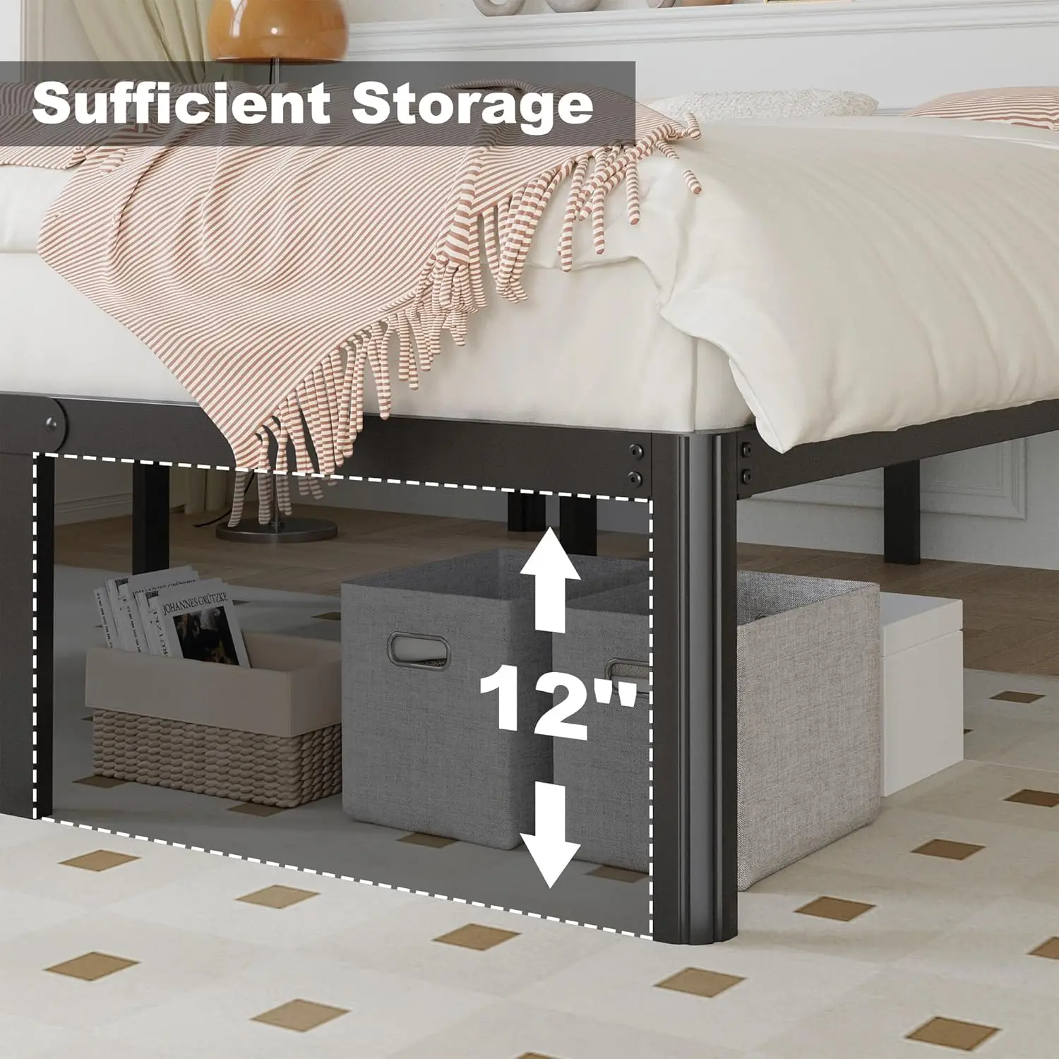 Bed Frames No Box Spring Needed, Heavy Duty Cal King Metal Platform Bed Frame with Rounded Corner Legs, Easy Assembly, Noise Fre