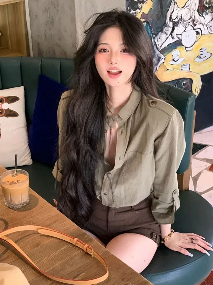 

2025 Camisas De Mujer, винтажные блузки Y2k, женская одежда, однотонные рубашки с отложным воротником, корейские свободные офисные женские модные блузки