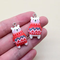 10pcs Christmas Bear Resin Charms Cute Sweater Animal Pendant For Earring Keychain Accessory Gift Box Decor Diy Jewelry Findings