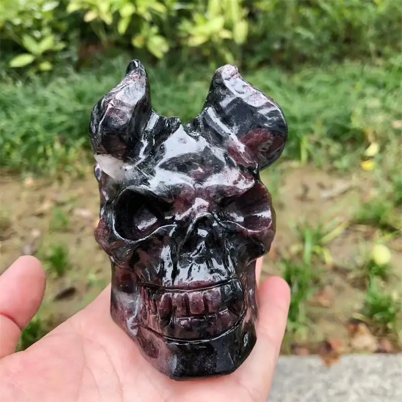 

Натуральный гранат, дьявол, череп, резьба, Рейки, Исцеление, фэншуй, камень, украшение для дома и офиса, праздничный подарок, 1 шт.