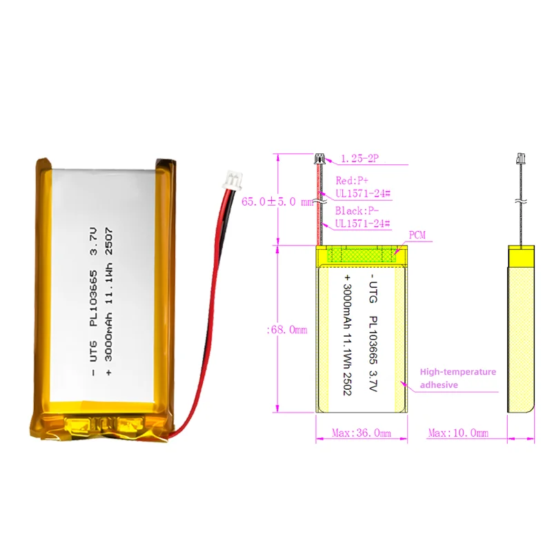 PL103665 3000mAh 3.7V Lipo Battery 1Pc For LoRa 32 V3 T114 V2 Dev Board LoRa Node Projects