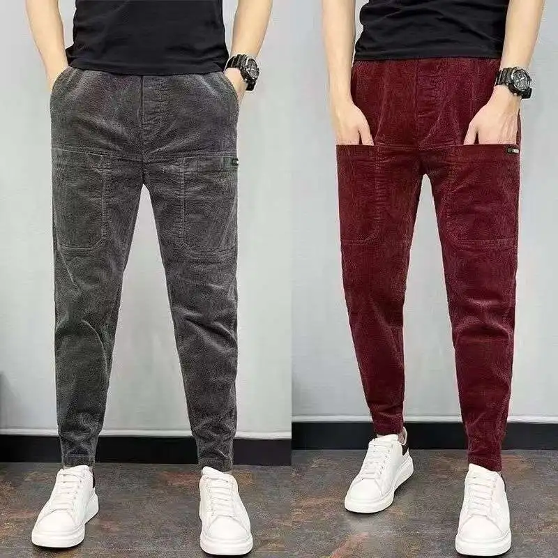 

New 2023 Men's Casual Pants Elastic Waist Corduroy Slim Fit Comfortable Wear Spring Autumn Seasonal Straight Leg Color