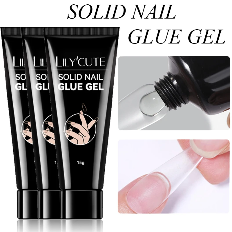 LILYCUTE 1/2/3 Stück 15 g festes Nagelklebegel für Nagelspitzen, zum Aufdrücken der Nägel, langlebig, 30+ Tage Aushärtung erforderlich, superstarker Nagelkleber