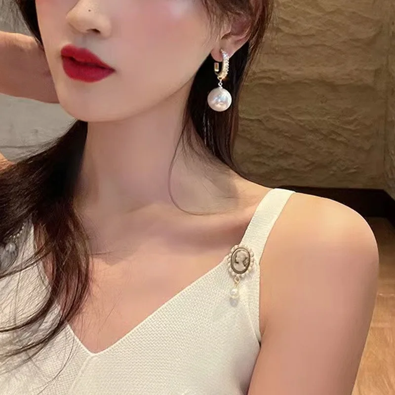 Korea Fashion Large Pearl Crystal Zircon Earrings for Women Valentine Day Gift Birthday Party Wedding Jewelry Pendientes Mujer