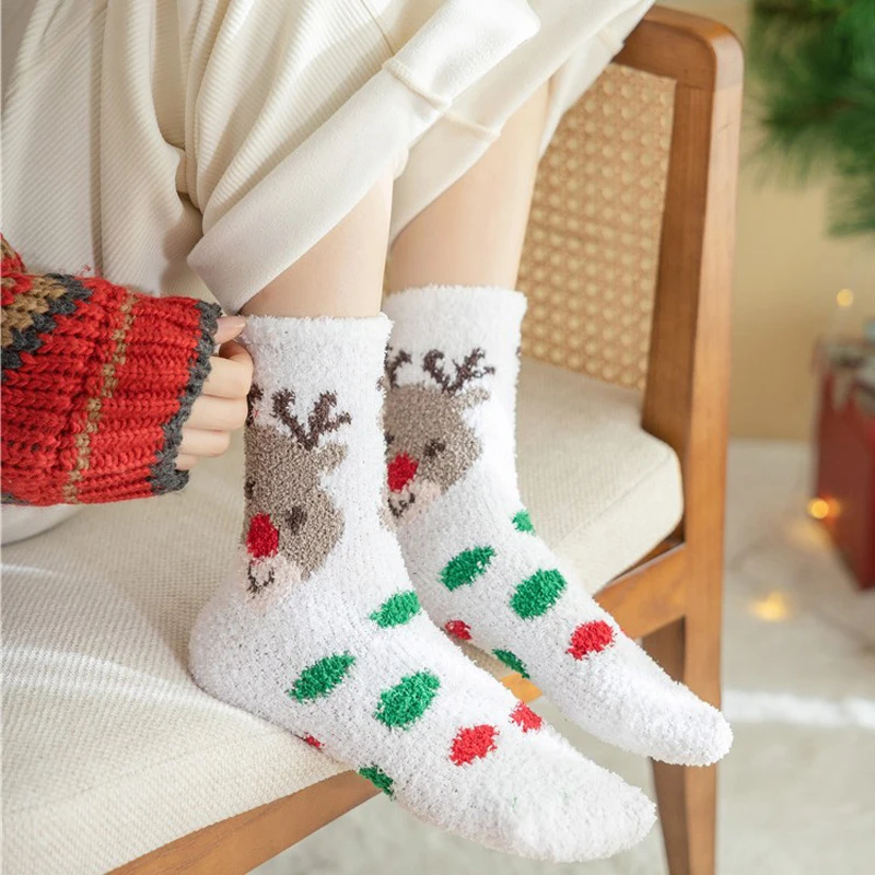 

5 Pairs Ladies Socks Thickened Warm Comfortable Coral Fleece Socks Set Pulsh Winter Christmas Cute Cartoon Kawaii Floor Sock