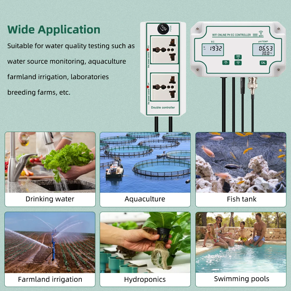 Yieryi-Medidor de PH EC en línea, controlador de calidad del agua, temperatura de conductividad, para acuario, cultivo hidropónico sin suelo