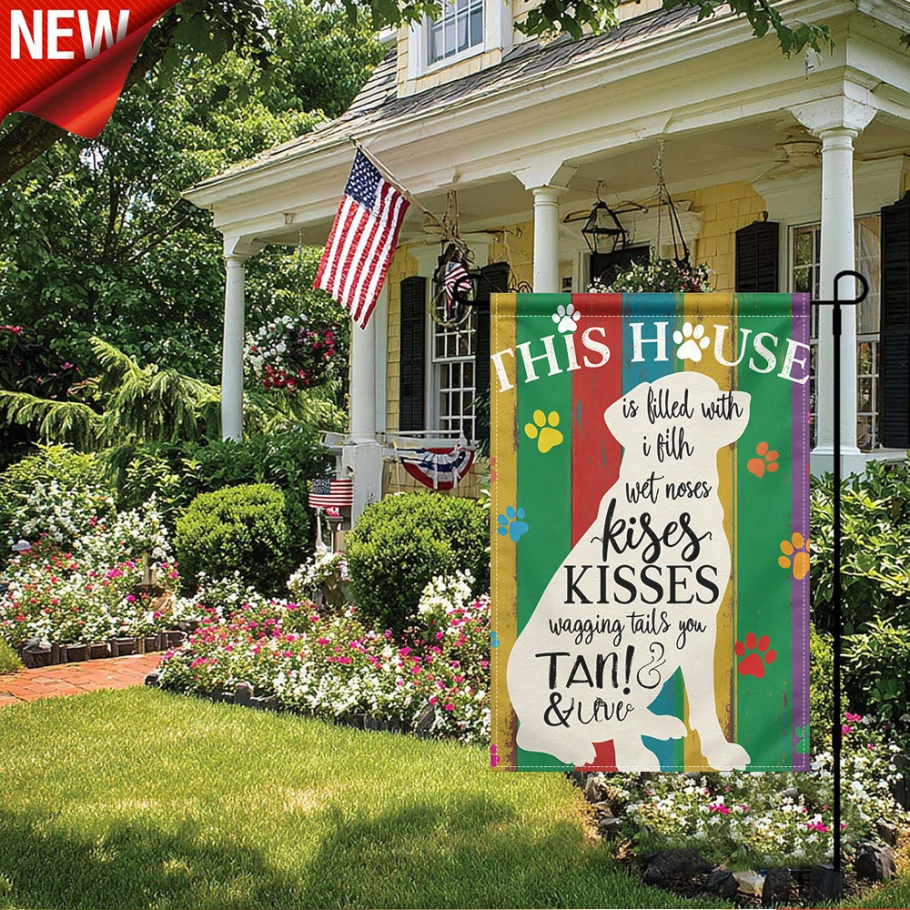 

1PC, Dog Lover Garden Flag This House Filled with Kisses Wagging Tails Love Colorful Paw Print Vertical Outdoor Yard Decor Flag