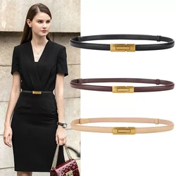 Fashion Cowhide Women Knotted Thin Belt Metal Simple Lock Suitable for Dress Corset Women Belt Luxury Decoration