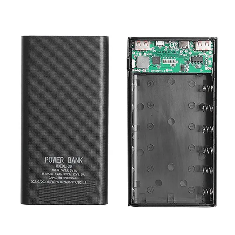 6X 18650 Battery Power Bank Box 5V 2.1A LCD Display 20000Mah Power Board For 6X18650 Battery DIY Powerbank Case(Black)