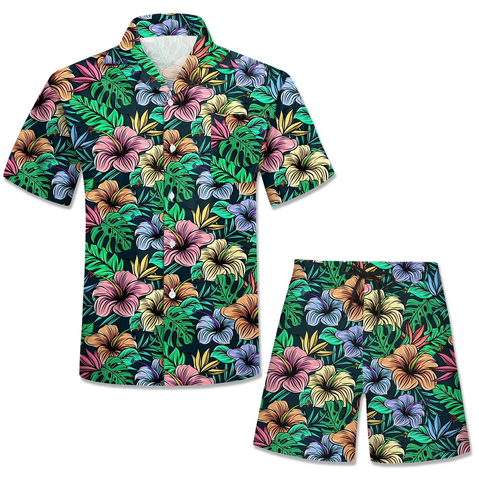 Summer Hawaiian Plant 3D Print Men Shirt Sets Fashion Short Sleeve Shirt Oversized Casual Beach Shorts Streetwear Suits Clothes