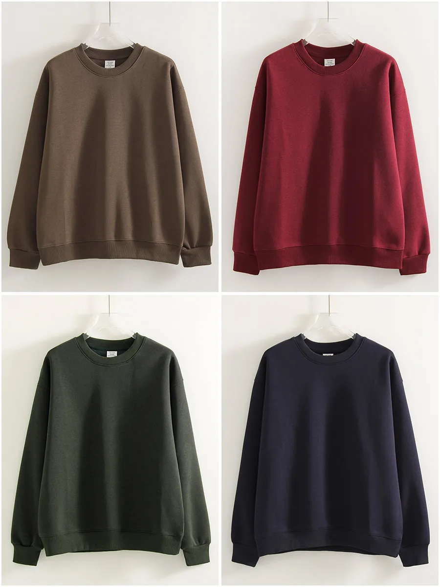 Streamgirl Loose Sweatshirt Women Autumn Basic Plain Sport Cotton Pullover Casual Navy Blue Women Sweatshirts High Quality Tops