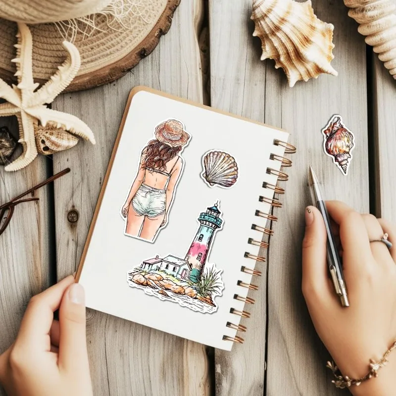1pc Seaside Woman Clear Stamp Beach Lighthouse for DIY Scrapbooking Photo Album Decorative Cards Making Home Decoration