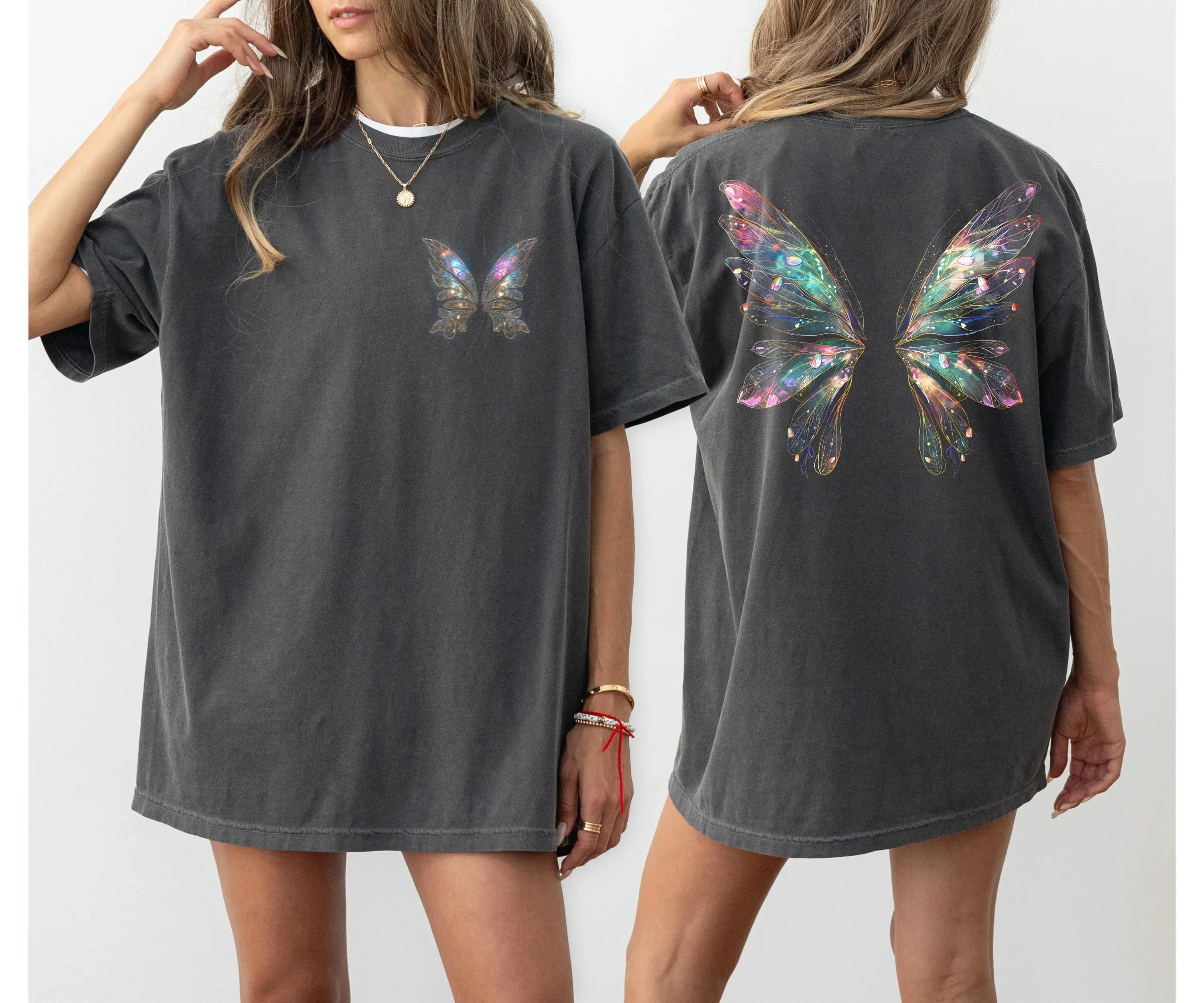 

Plus Size Summer Women's Fairy Angel Wings Print T-Shirt Cotton Breathable Stylish Versatile Street Style Oversized