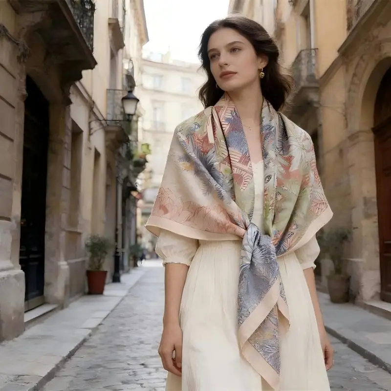 

Luxury Design Big Square Women Fashion Shawl for Winter Lady Brand Silk Wool Bandana