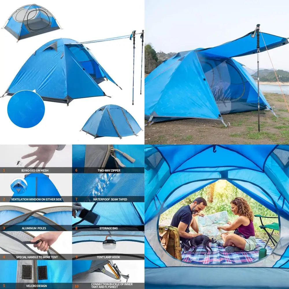 

Компактная 3-сезонная водонепроницаемая палатка на 2 человека для кемпинга с простым установкой, двумя дверцами и просторным внутренним пространством для походов Adventu