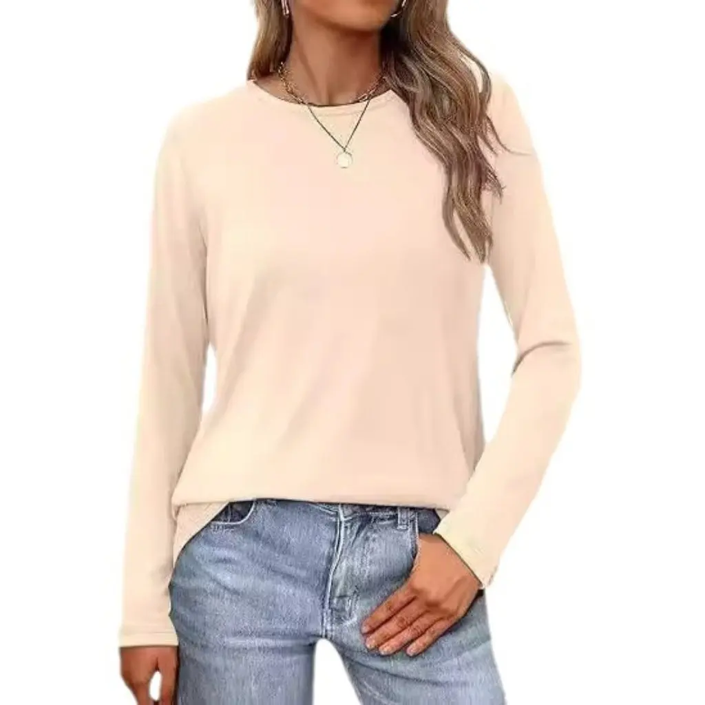 

Women's High-End Loose round Neck T-Shirt Base Shirt European American Style Winter plus Size Milk Silk Innerwear