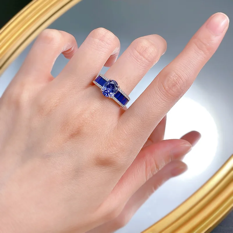 Bague saphir naren argent regardé 925 pour femme, matiques de promesse en zircon cubique contre-indiqué, bague baguette d'éternité classique CZ, bijoux fins