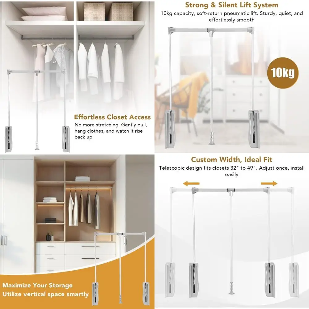 

Expandable Closet Rod, Sturdy Wardrobe Rail, Telescoping Clothes Organizer, 32.7-45 Inches