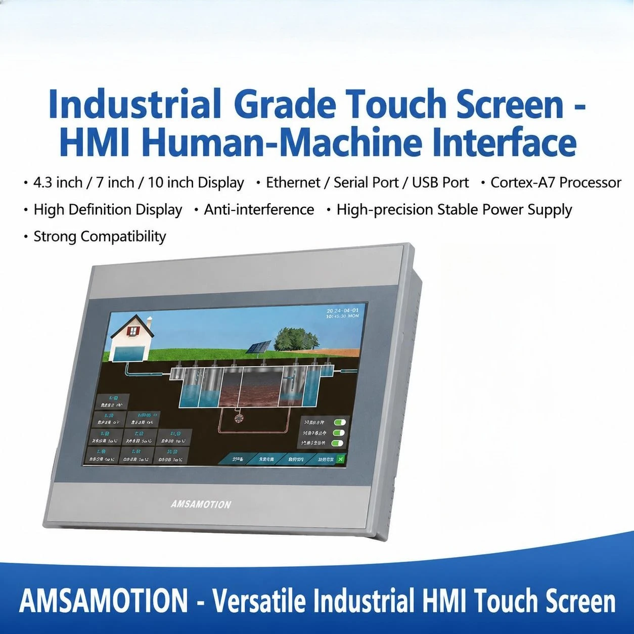 Industrial HMI Touch Screen 4.3 7 10.2 Inch with Ethernet Port Man Machine Interface AMX-MT070IE for Automation Control