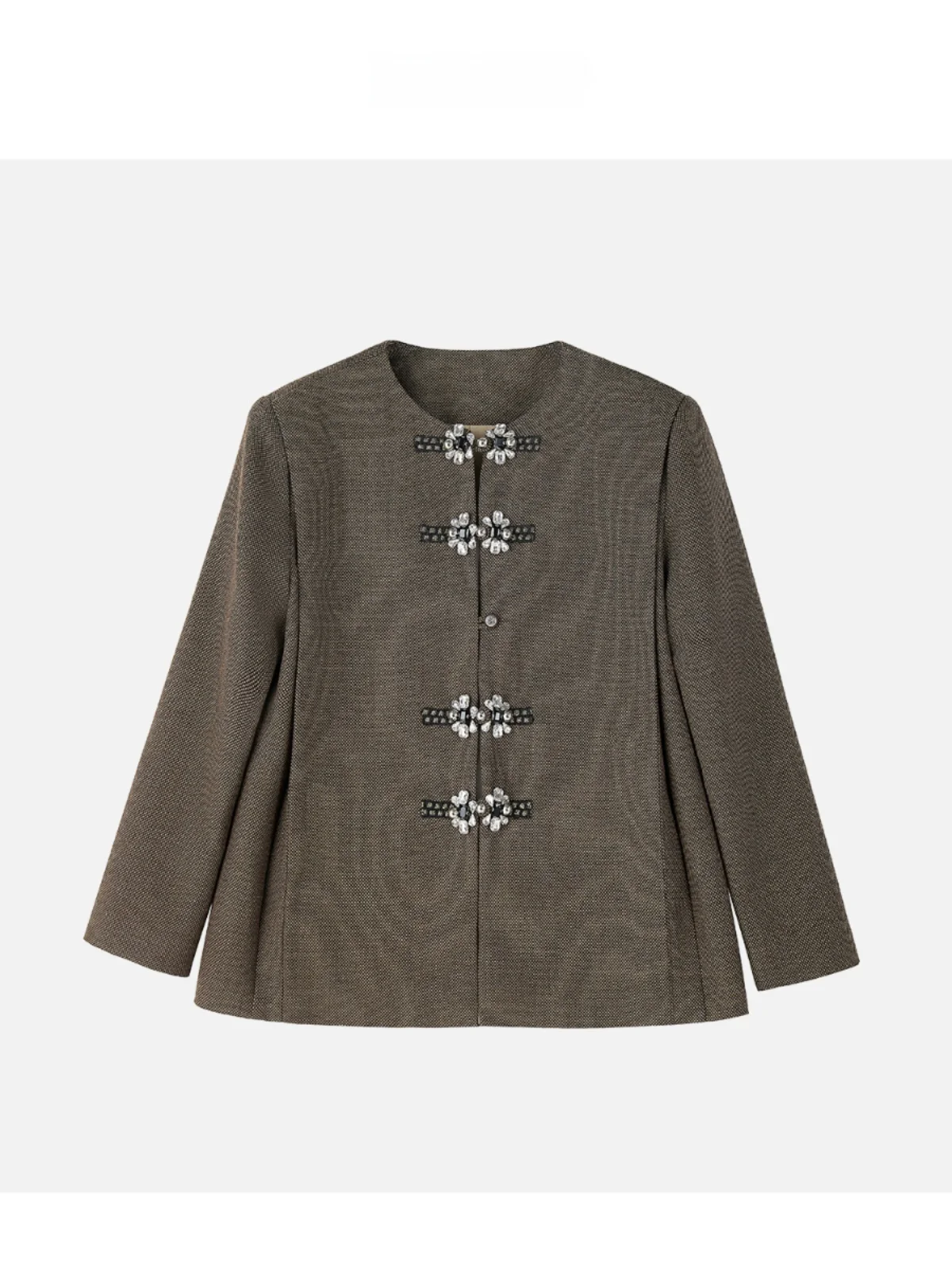 

JINGJING2024 New "Fog Color" Wool Blend Heavy Embellished Diamond Button High-End Vintage Outerwear Women's Short Coat