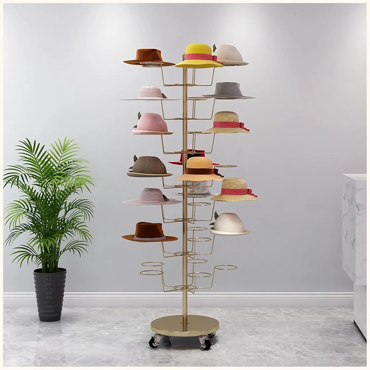 

Metal Hat Rack, Retail Freestanding Hat Wig Display Stand, Floor-Standing Hats Wigs Holder Tree, Commercial Large