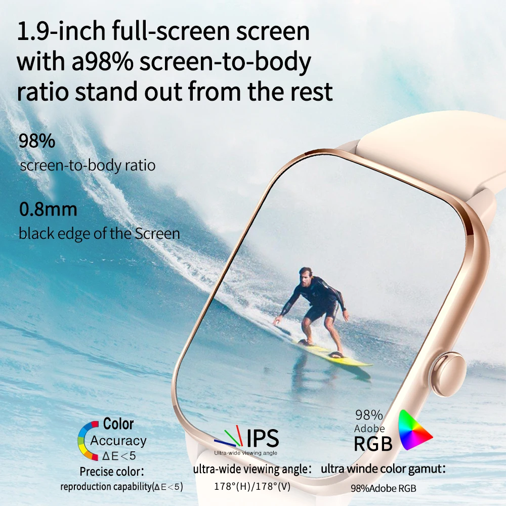 Музыкальные спортивные умные часы для фитнеса 1,9 дюйма, мужские умные часы с синим зубом и вызовом, водонепроницаемый браслет, голосовой помощник, женские умные часы