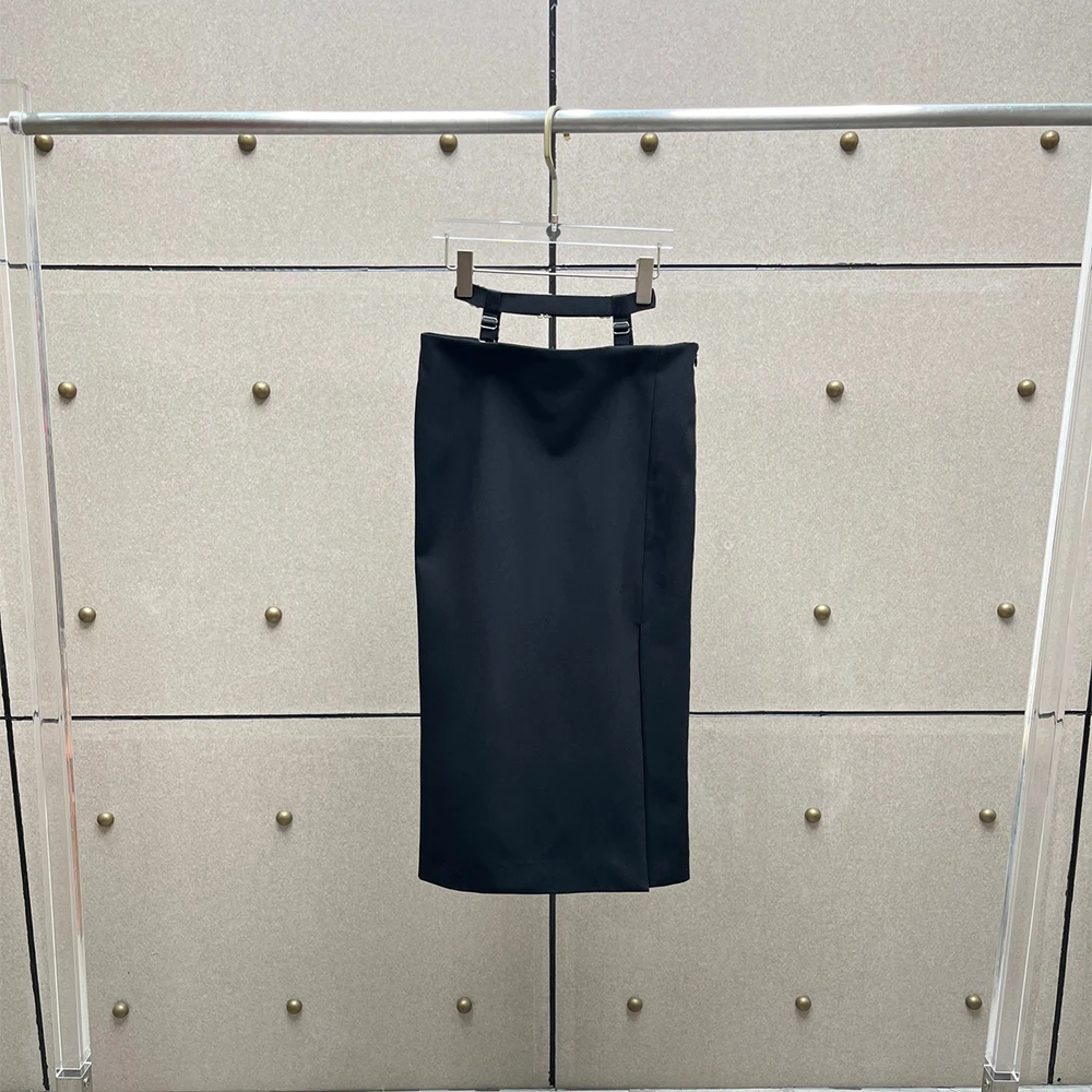 2026 New Women's Hollow Out Waist Midi Pencil Skirt High Waist Split Bodycon Office Lady Elegant Straight Skirt Black Khaki