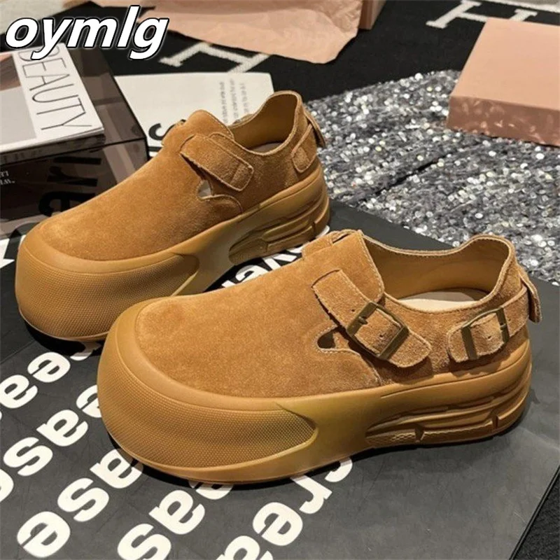 New autumn 2024 bread shoes, thick soled sponge cake retro single shoes, boat shoes, one foot women's shoes