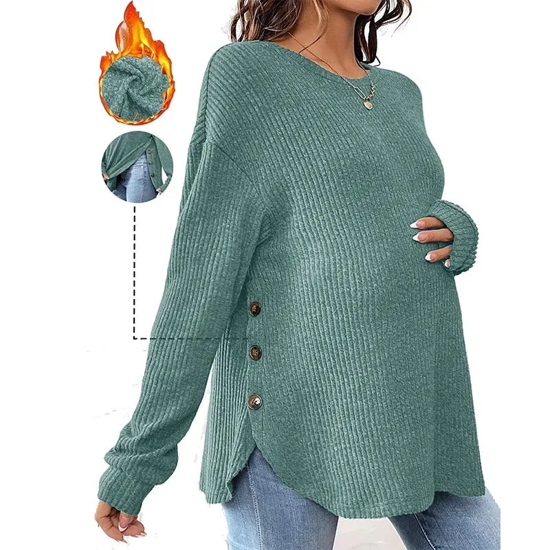 

Maternity Long-Sleeve T-Shirt Button Down Shirt Drop Shoulder Style Comfortable Pregnancy Clothes Graphic Tee Shirt Women