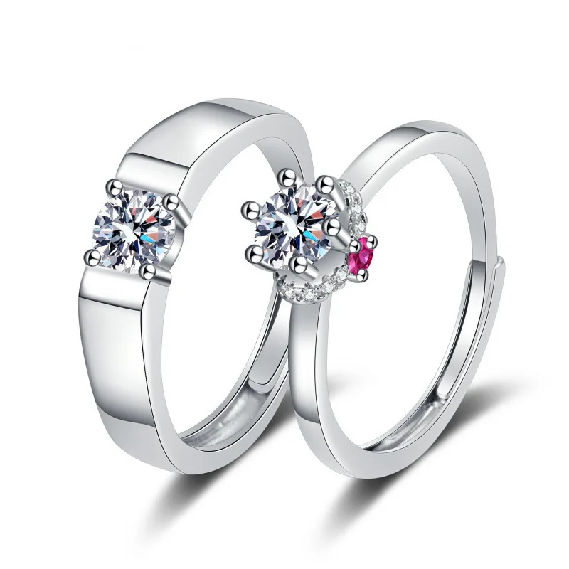 2Pcs/Set Classic Pink Zircon Geometric Square Couple Rings For Women Men Romantic Proposal Promise Wedding Paired Ring Jewelry
