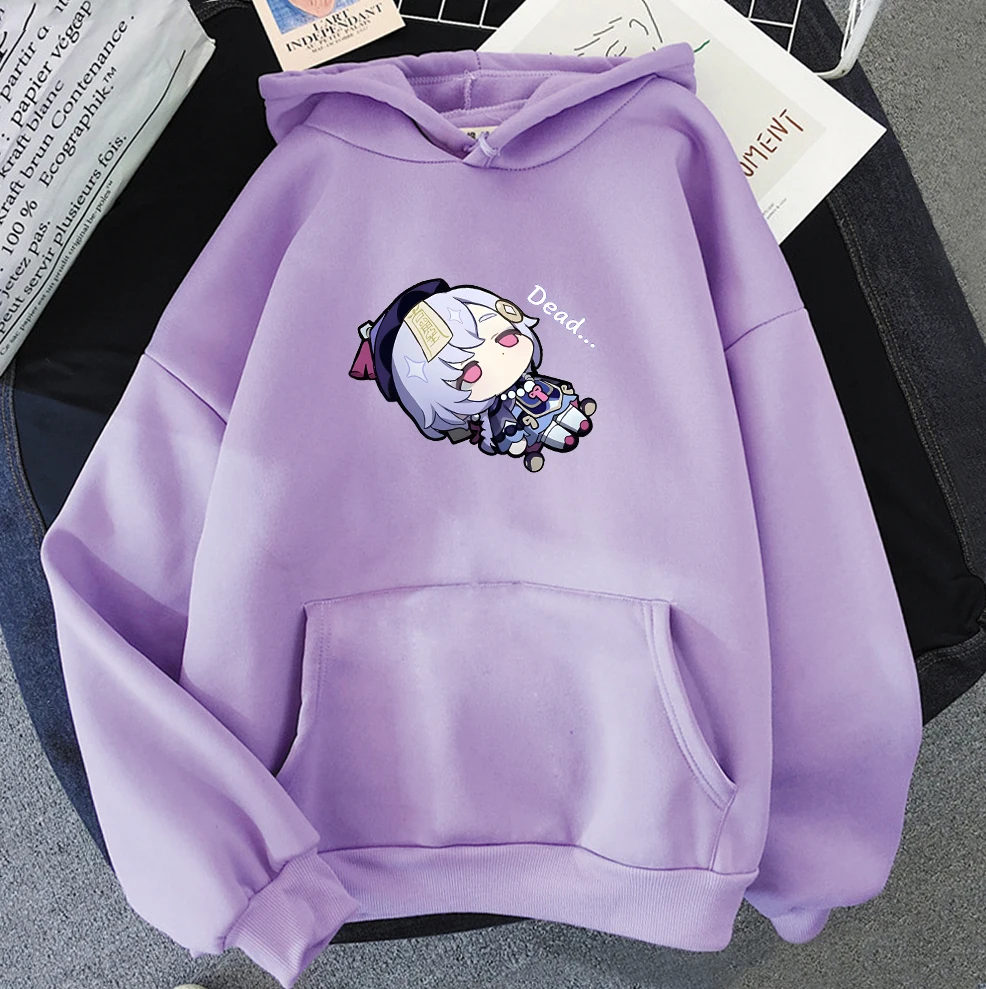 Kawaii Genshin Impact Qiqi Hoodies Anime Sweatshirts Women Long Sleeve Hoodie Graphic Streetwear Sudaderas Y2K Tops Harajuku