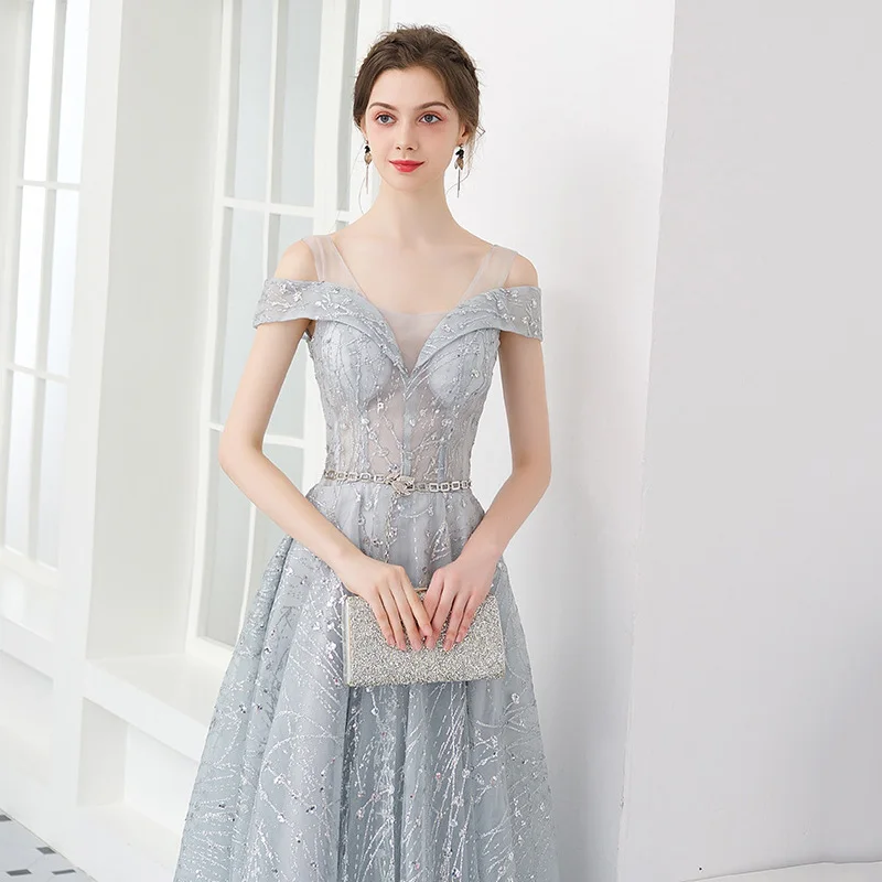 

Women's Prom Dresses Elegant Sequins Lace Up Floor-Length Celebrity Gown New Tulle Backless Banquet Dress