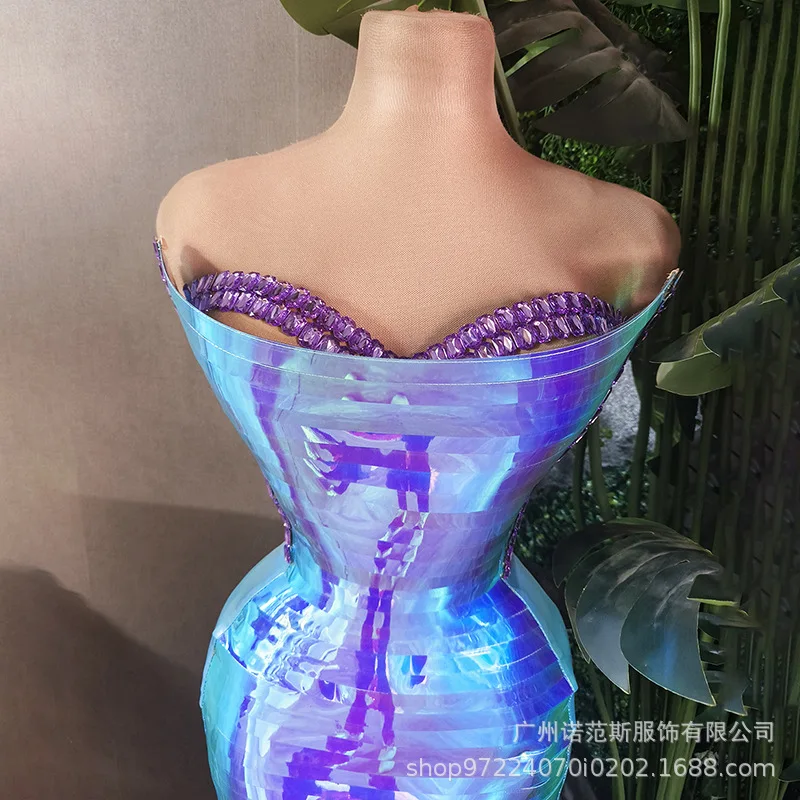 Premium Symphony Blue Temperament Waist Sequin Dress Birthday Studio Photo Model Walk Show Trendy Dress Vestidos Para Graduación