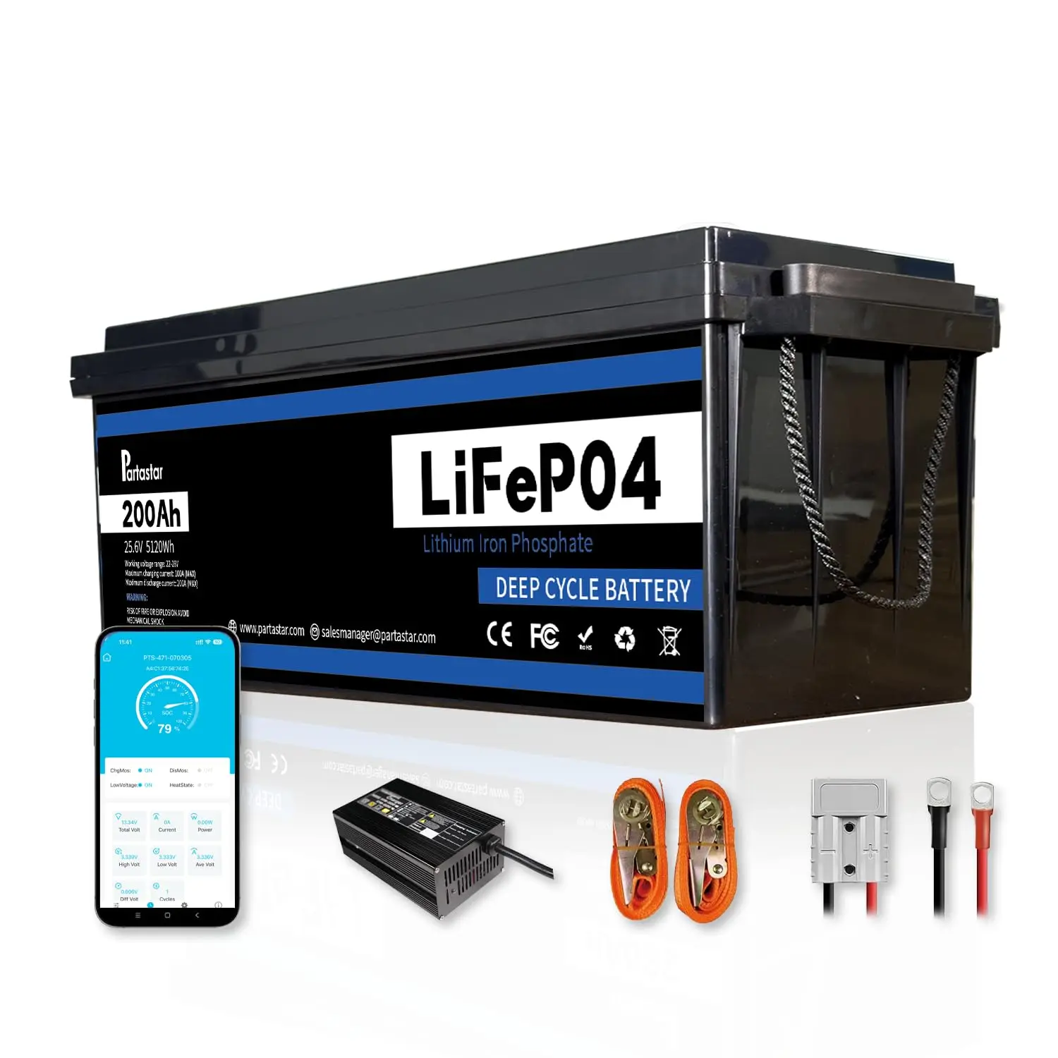 24V 200Ah LiFePO4 Lithium Battery 4800Wh 100A BMS Low-Temp Protection 8000+ Cycles for RV Solar Off-Grid Home, Customized