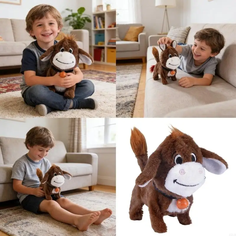 Interaktywne elektryczne pluszowe osły, które chodzi i mówi dla dzieci w wieku od 3 lat Miękka, realistyczna zabawka do zabawy w