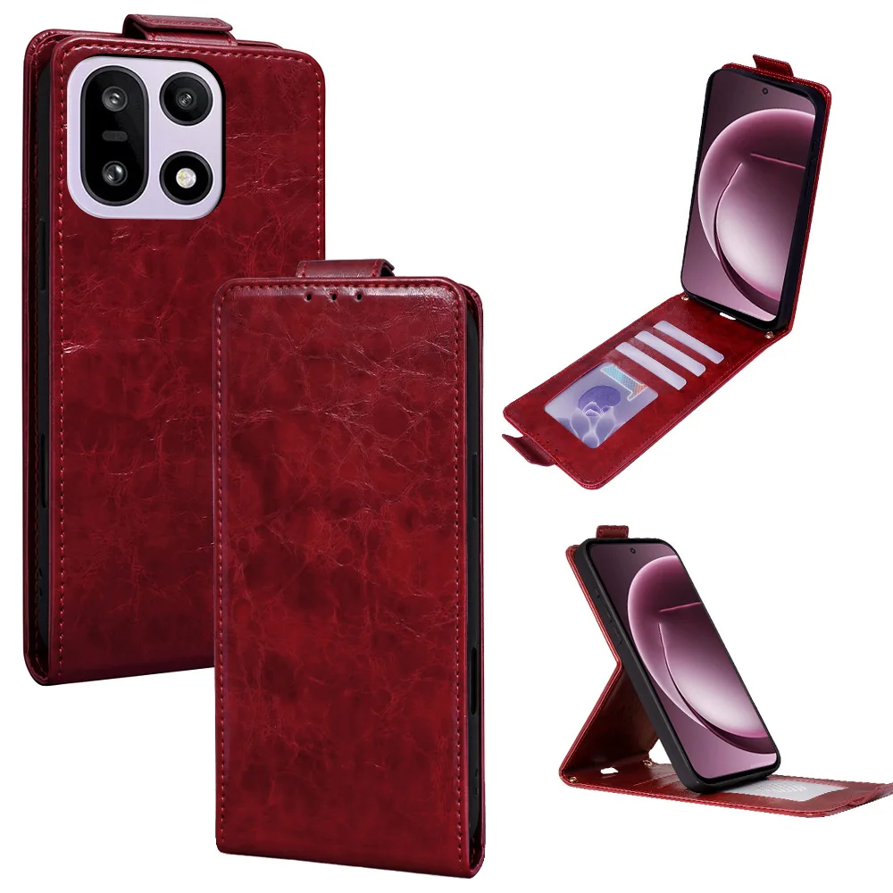 Magnetic Vertical Flip Cover for OnePlus 15 13T 12R 11 10 9 8 7/Ace 6T 5 3 2 Pro/Nord 5 N30 N200/Turbo 6 with Built-in Card Slot