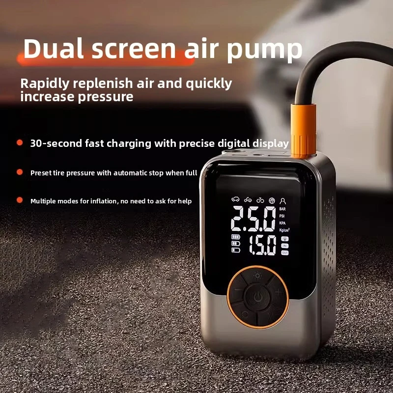 Bomba de aire eléctrica portátil inalámbrica de alta presión para automóviles, compresor de aire para automóvil con manómetro de presión de neumáticos de doble pantalla